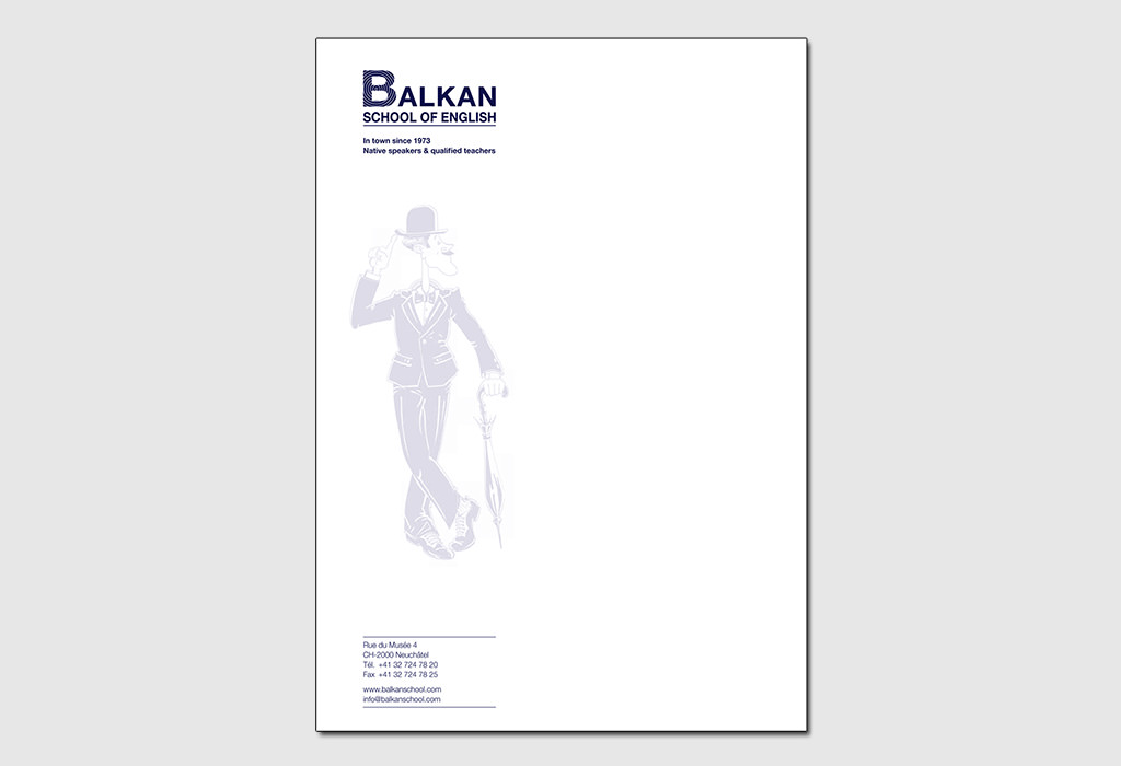 Logo et papeterie The Balkan School, Neuchâtel